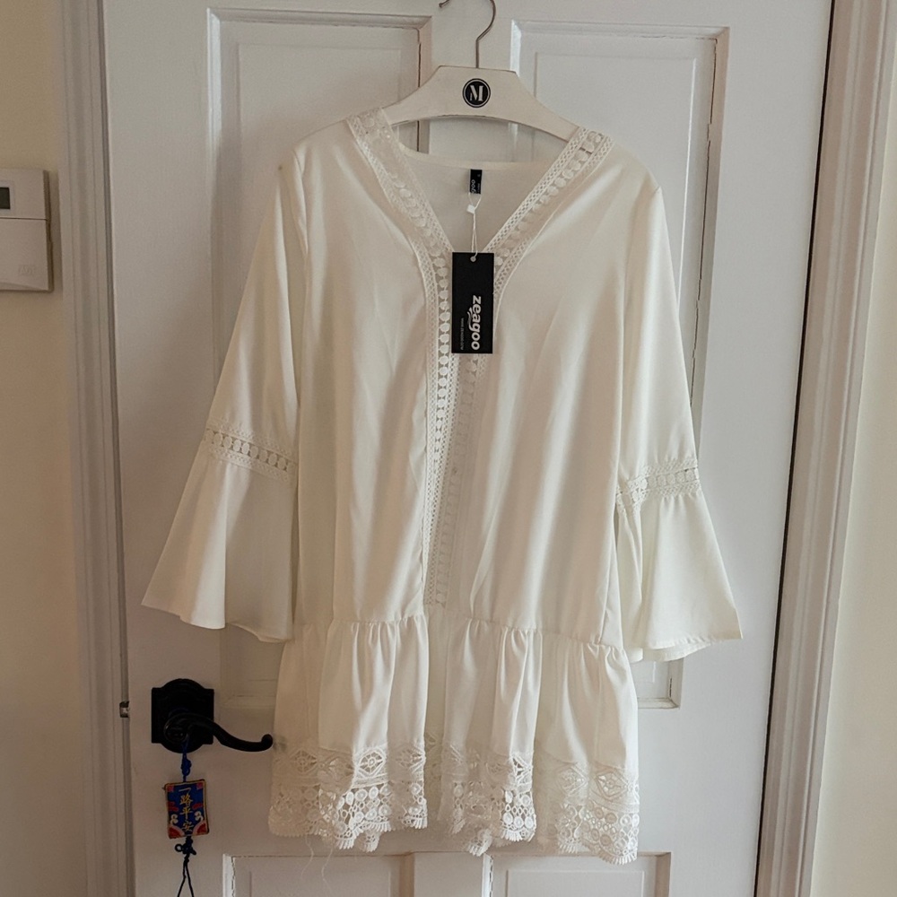 Zeagoo White Lace Trim Tunic Top